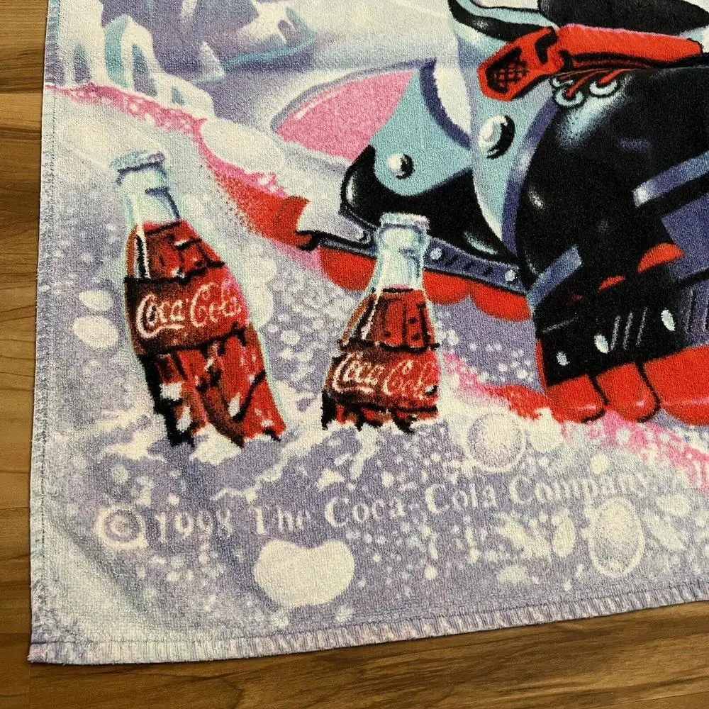 Vintage Coca Cola Bath Beach Towel Polar Bear Roller Skating 1998 90s 54”x26.5”